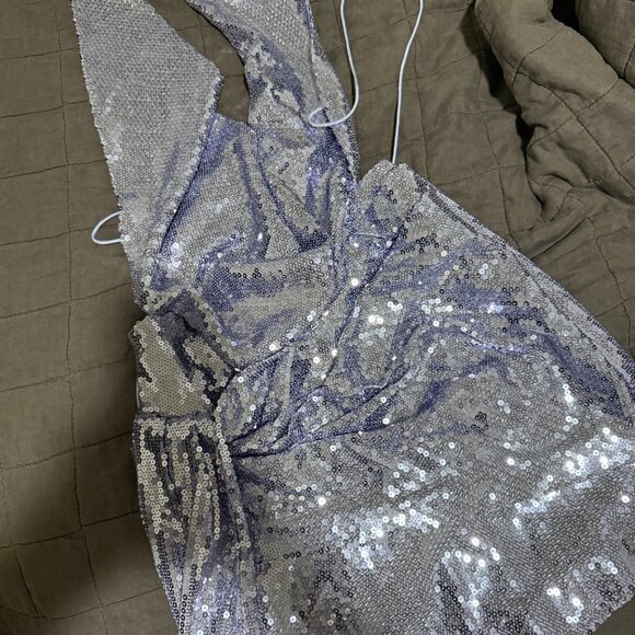 Alex Perry Halter Draped Wrap Mini Dress in Sequin - Picture 4 of 10